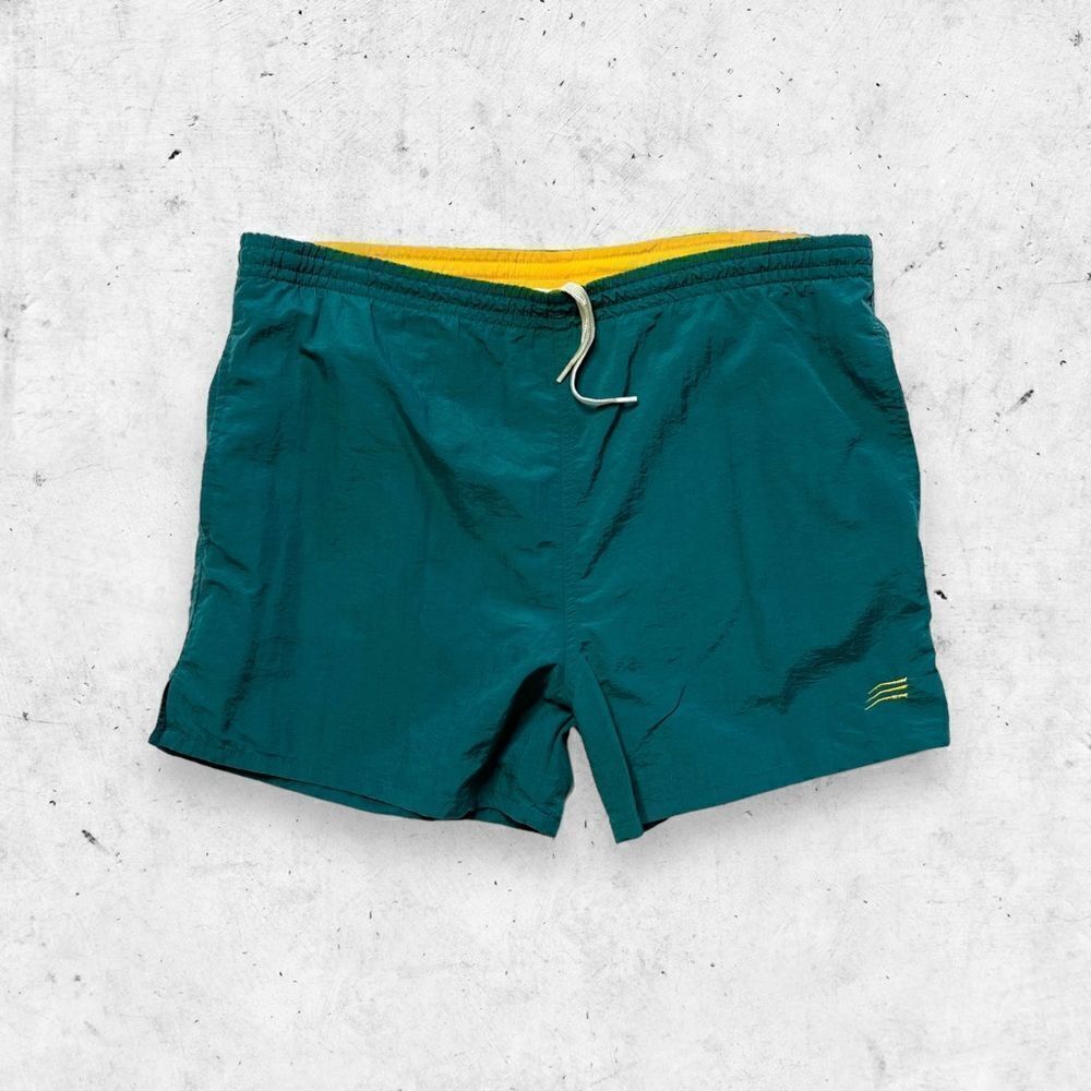 Vintage 90s Cheetah Sports Nylon Swim Shorts, Mesh Lined, Drawstring, Pocket…